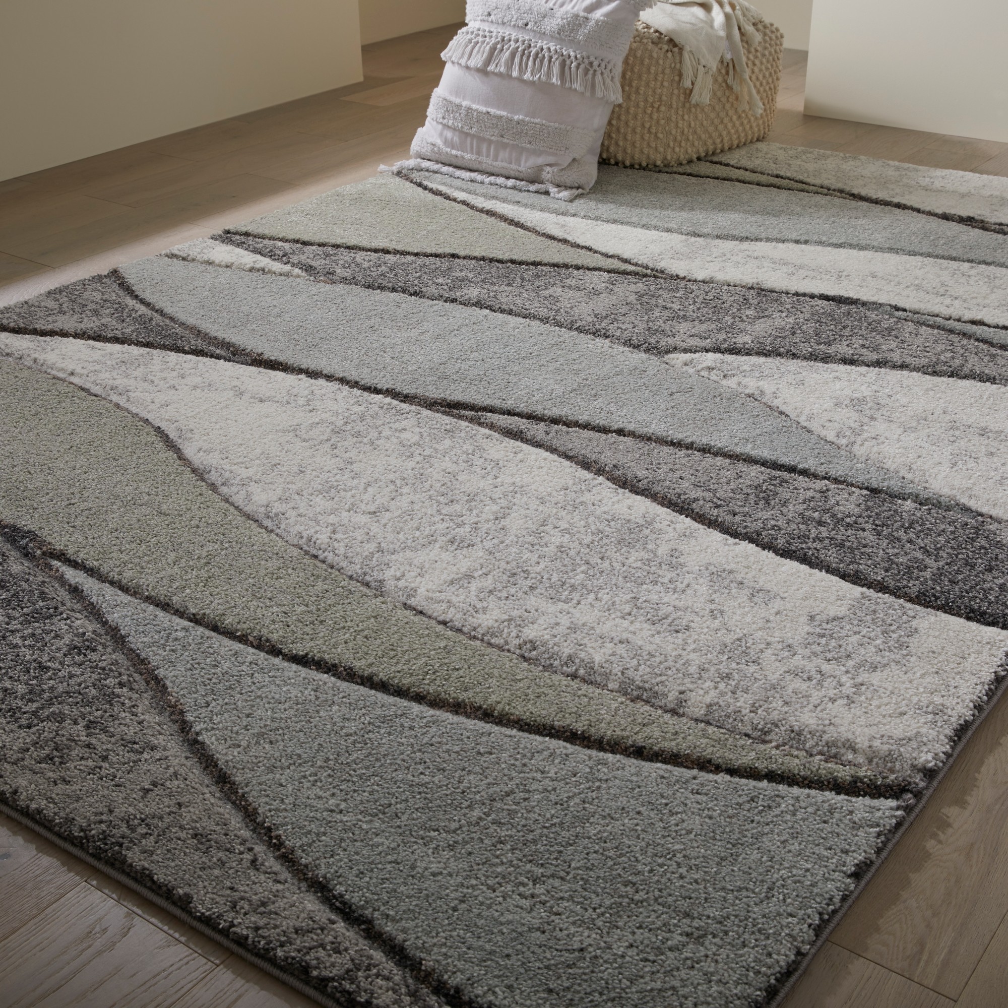 Gio 163f Modern Abstract Wave Rug In Grey